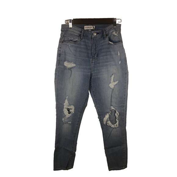 Abercrombie & Fitch High Rise Mom Jean Distressed Blue Women’s Size 30/10s - Picture 1 of 10